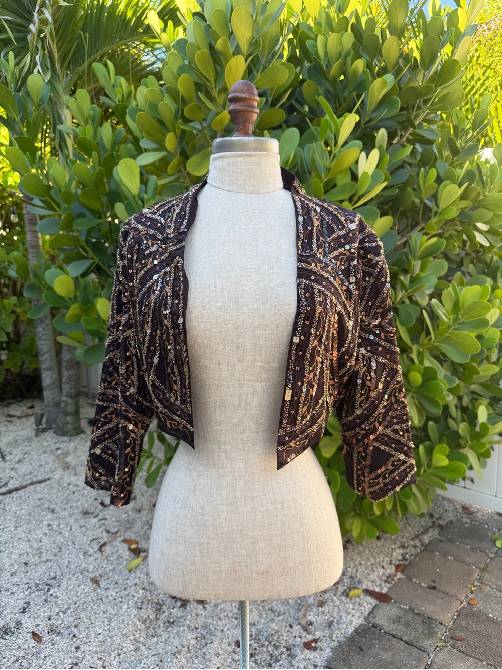 Vintage Embellished Beaded and Sequin Brown Cropped Evening Jacket